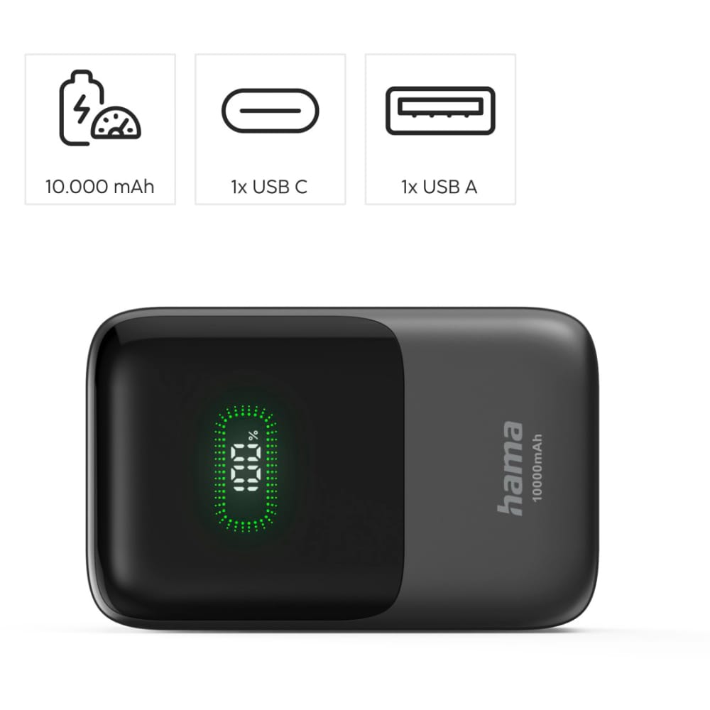 Baterie externa HAMA Roll Up 10 201784, 10000mAh, 1x USB-C, 1x USB-A, negru