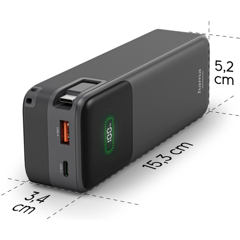 Baterie externa HAMA Roll Up 20 201785, 20000 mAh, 1x USB-C, 1x USB-A, negru