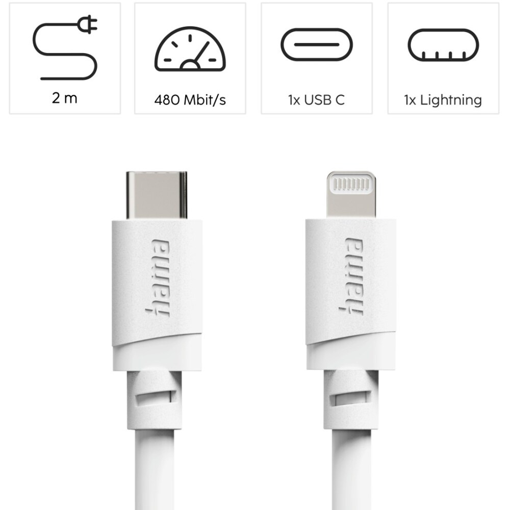 Cablu date HAMA 201816, USB-C - Lightning, 2m, alb