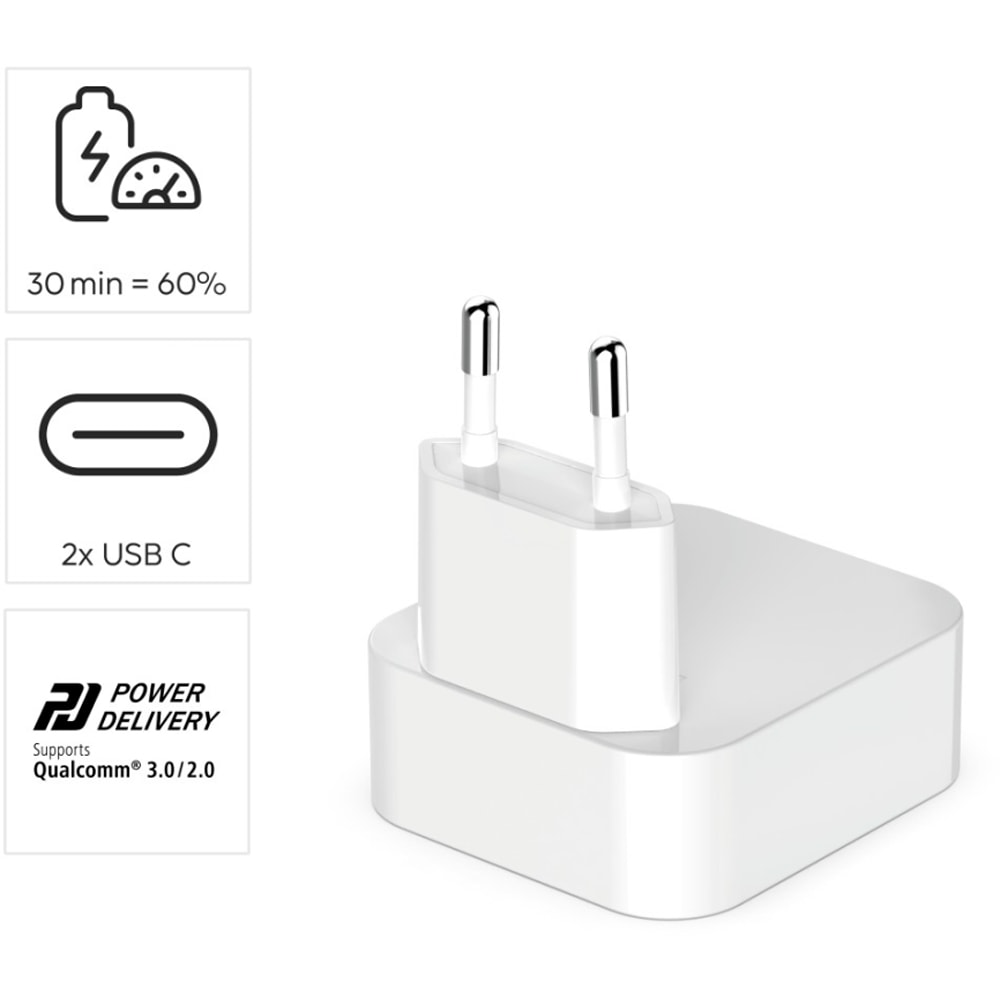 Incarcator retea HAMA 201955, 2x USB-C, Power Delivery (PD) 40W, GaN, alb