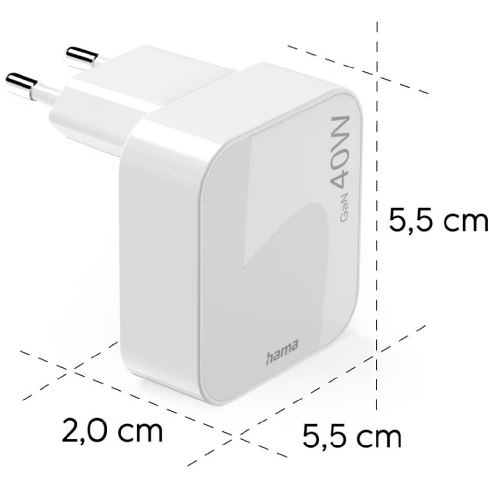 Incarcator retea HAMA 201955, 2x USB-C, Power Delivery (PD) 40W, GaN, alb