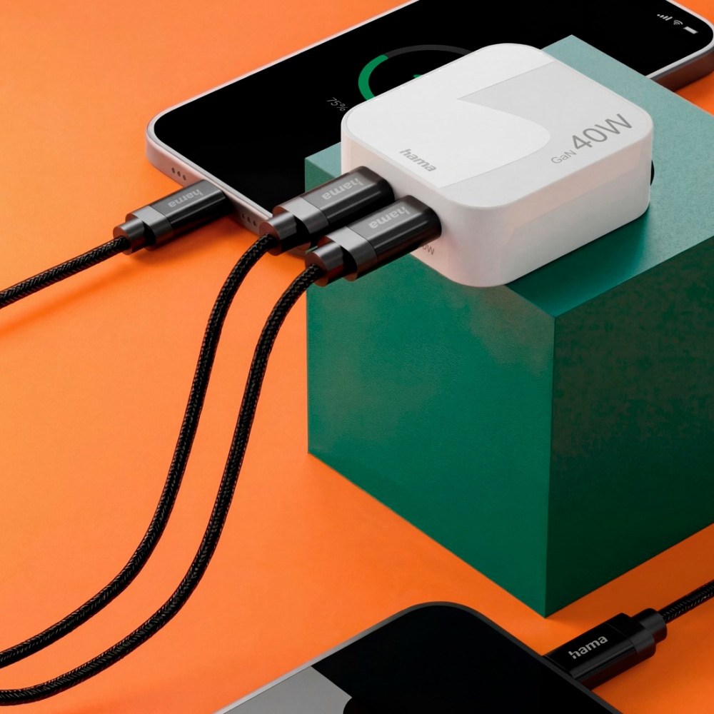 Incarcator retea HAMA 201955, 2x USB-C, Power Delivery (PD) 40W, GaN, alb