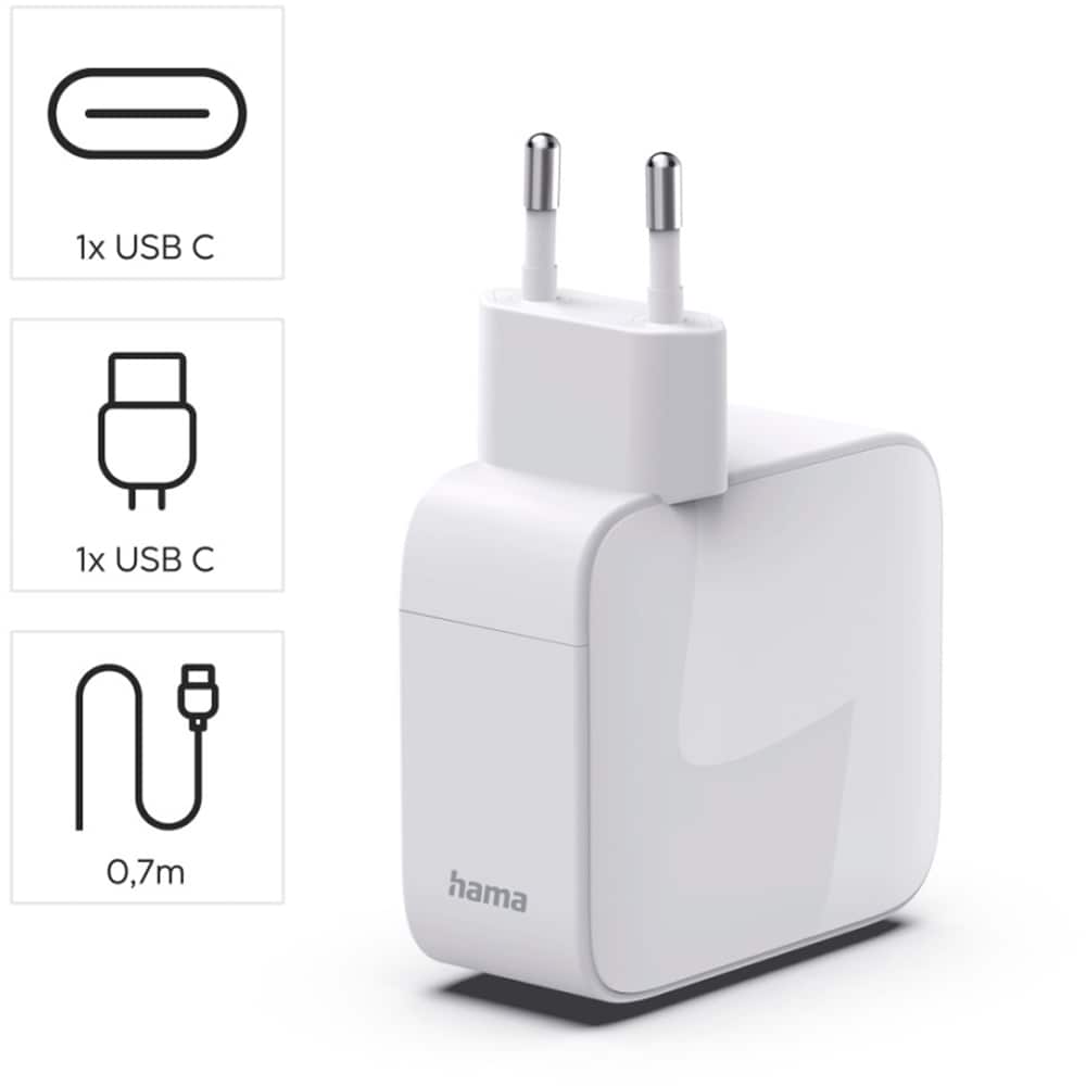 Incarcator retea HAMA 201956, 2x USB-C, Power Delivery (PD) 30W, GaN, alb