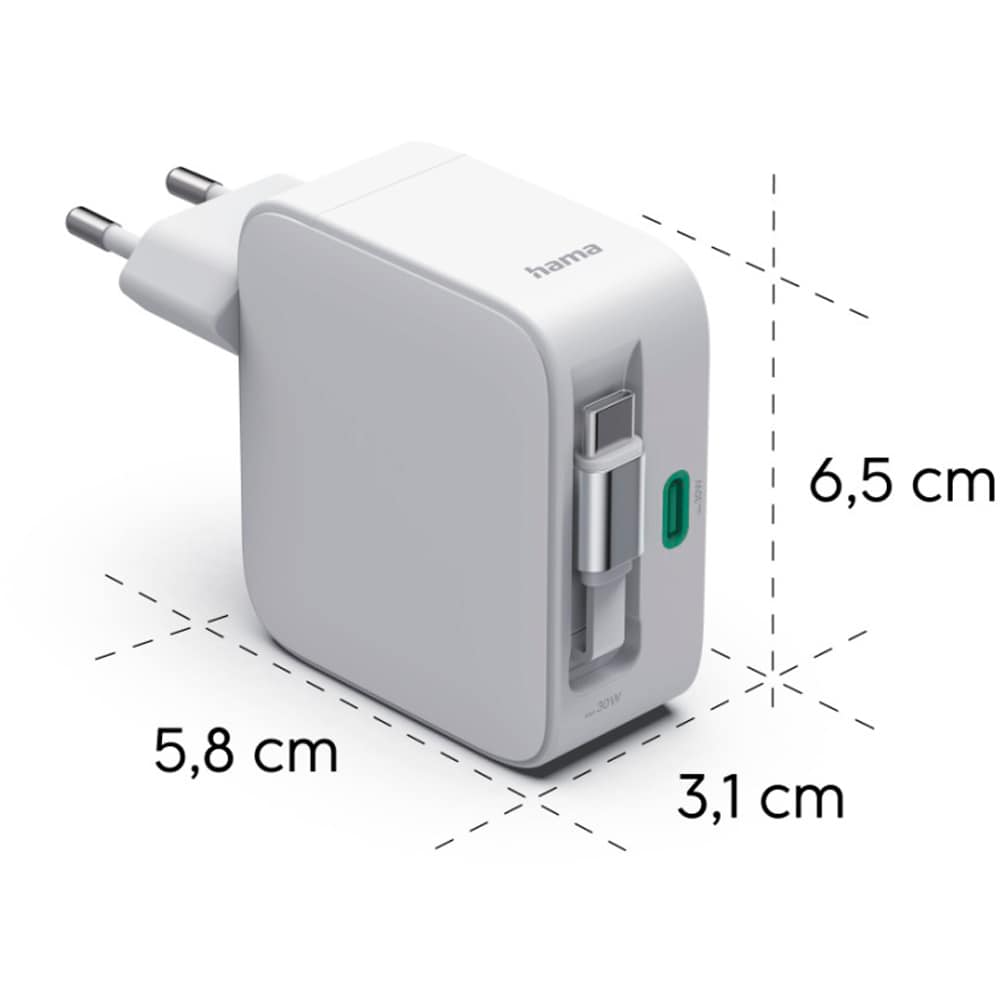 Incarcator retea HAMA 201956, 2x USB-C, Power Delivery (PD) 30W, GaN, alb