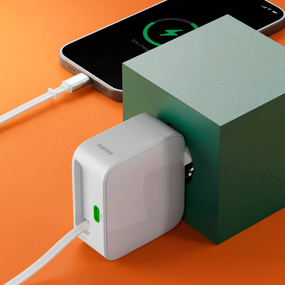 Incarcator retea HAMA 201956, 2x USB-C, Power Delivery (PD) 30W, GaN, alb