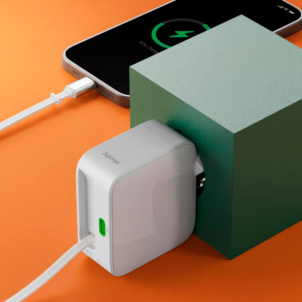 Incarcator retea HAMA 201957, 2x USB-C, Power Delivery (PD) 65W, GaN, alb