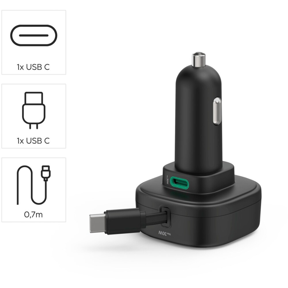 Incarcator auto HAMA 201958, 2x USB-C, Power Delivery (PD) 30W, negru