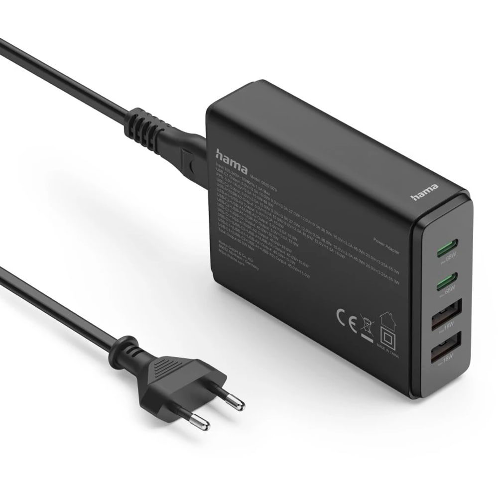 Statie incarcare HAMA 201979, 2x USB-C Power Delivery (PD) 65W, 2x USB-A, negru