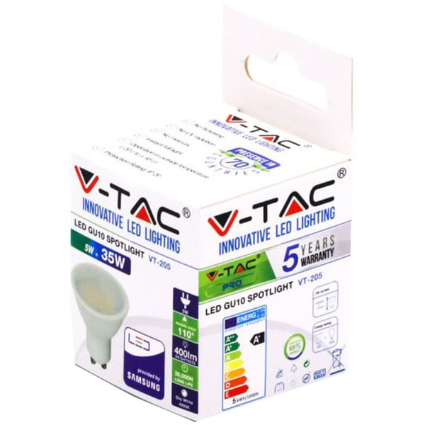 Bec LED V-TAC 203, GU10, 5W, 400lm, lumina rece 