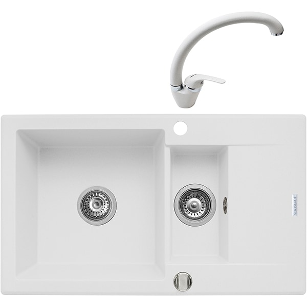 Pachet chiuveta PYRAMIS Extra Smart, compozit granit + baterie, alb