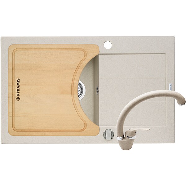 Pachet chiuveta PYRAMIS Class Plus Complete, 1 cuva, picurator reversibil, compozit granit + baterie, bej