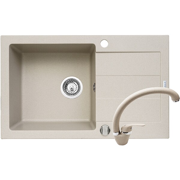 Pachet chiuveta PYRAMIS Class Plus Complete, 1 cuva, picurator reversibil, compozit granit + baterie, bej