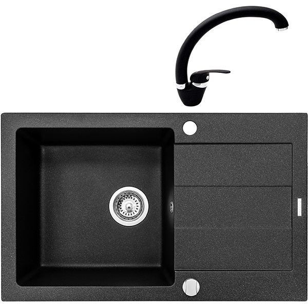 Pachet chiuveta PYRAMIS Class Plus Complete, compozit granit + baterie, negru
