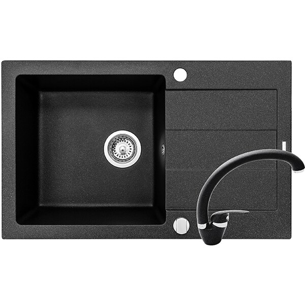 Pachet chiuveta PYRAMIS Class Plus Complete, compozit granit + baterie, negru