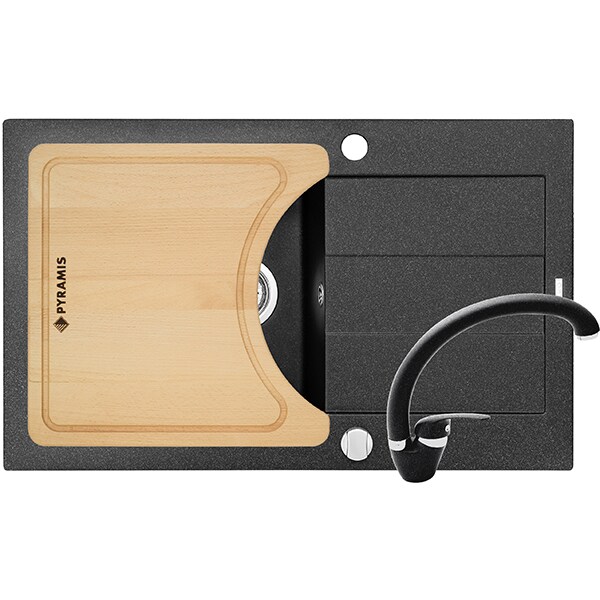 Pachet chiuveta PYRAMIS Class Plus Complete, compozit granit + baterie, negru