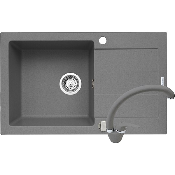 Pachet chiuveta PYRAMIS Class Plus Complete, compozit granit + baterie, gri