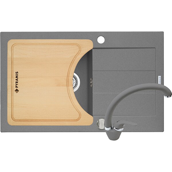 Pachet chiuveta PYRAMIS Class Plus Complete, compozit granit + baterie, gri