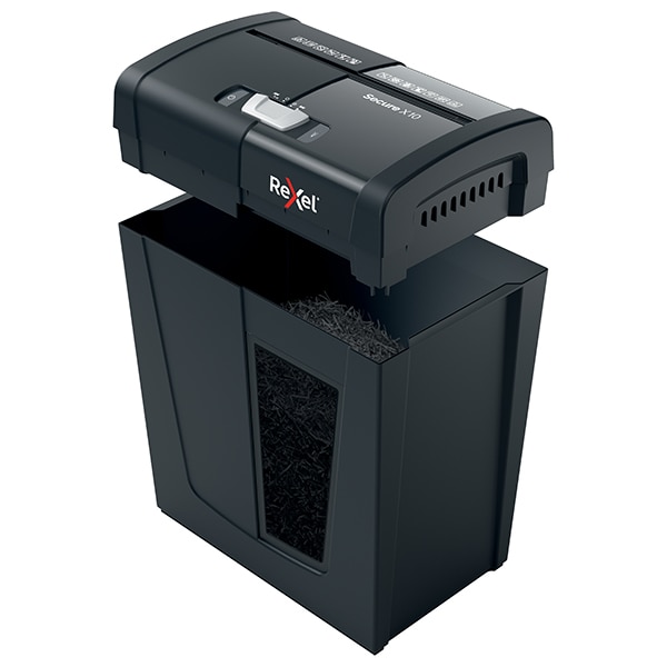 Distrugator documente manual REXEL SECURE X10, 10 coli, 18l, Cross-Cut, negru