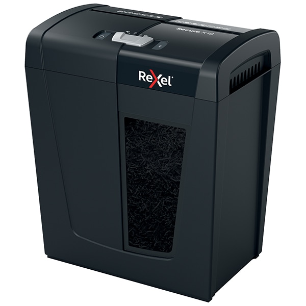 Distrugator documente manual REXEL SECURE X10, 10 coli, 18l, Cross-Cut, negru