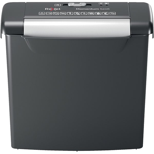 Distrugator documente manual REXEL Momentum S206, 6 coli, 9l, Strip-Cut, negru