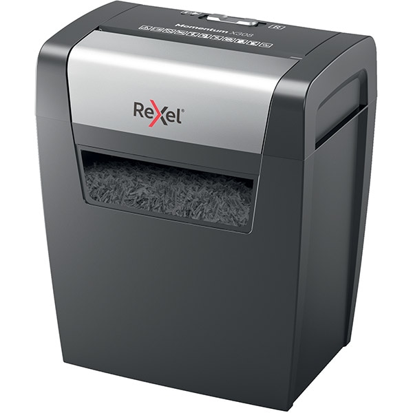 Distrugator documente manual REXEL Momentum X308, 8 coli, 15l, Cross-Cut, negru