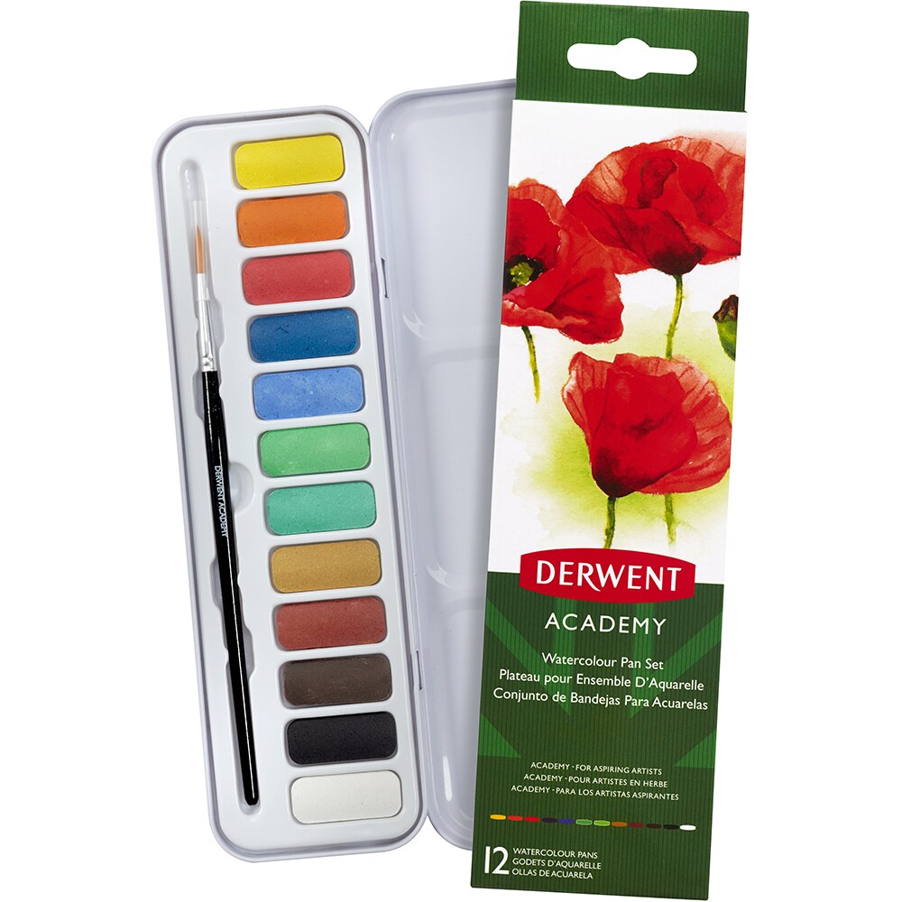 Acuarele cu pensula inclusa DERWENT, 12 culori