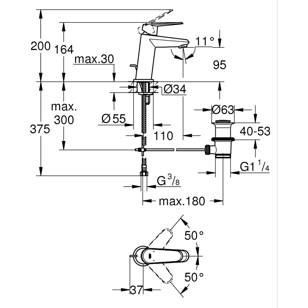 Baterie lavoar GROHE Eurodisc Cosmo 23049002, alama, crom