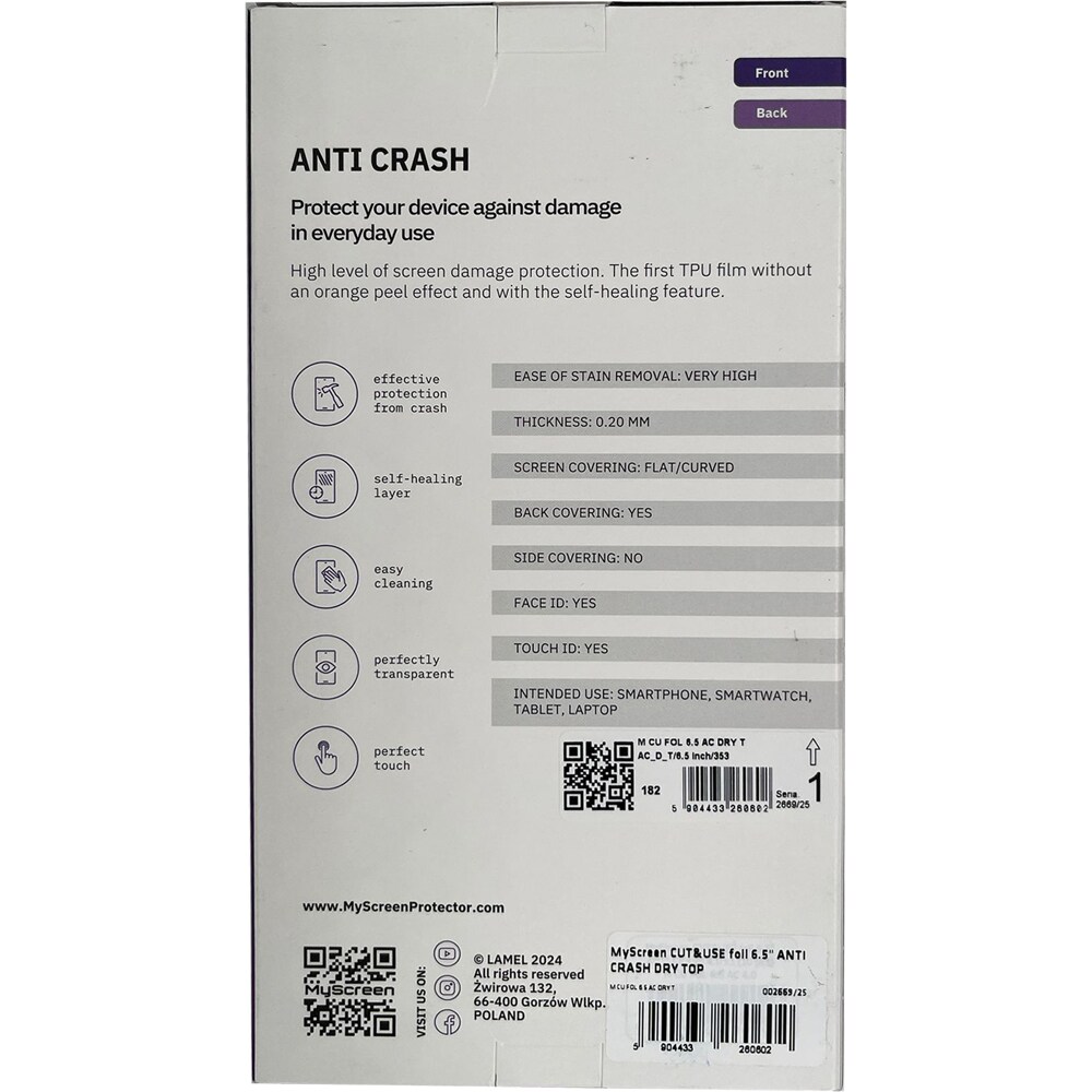 Folie protectie pentru telefon MYSCREEN Anti Crash Clear Dry, transparent