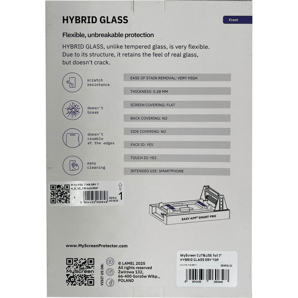 Folie protectie pentru telefon MYSCREEN Hybrid Glass Clear Dry, transparent