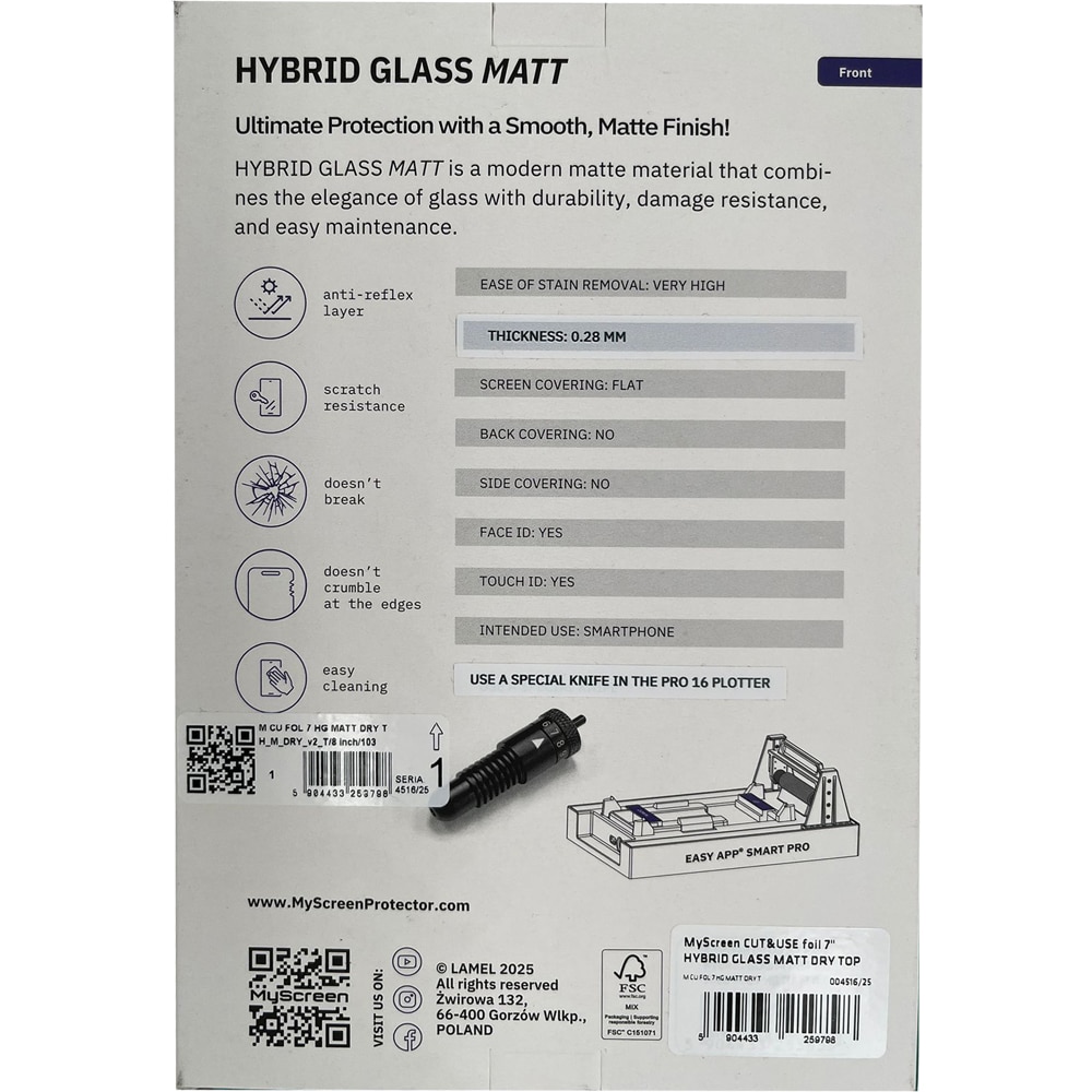 Folie protectie pentru telefon MYSCREEN Hybrid Glass Matt Dry, transparent