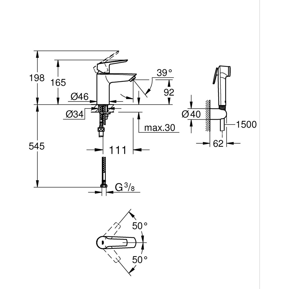 Baterie lavoar GROHE Start 231232433, alama, negru