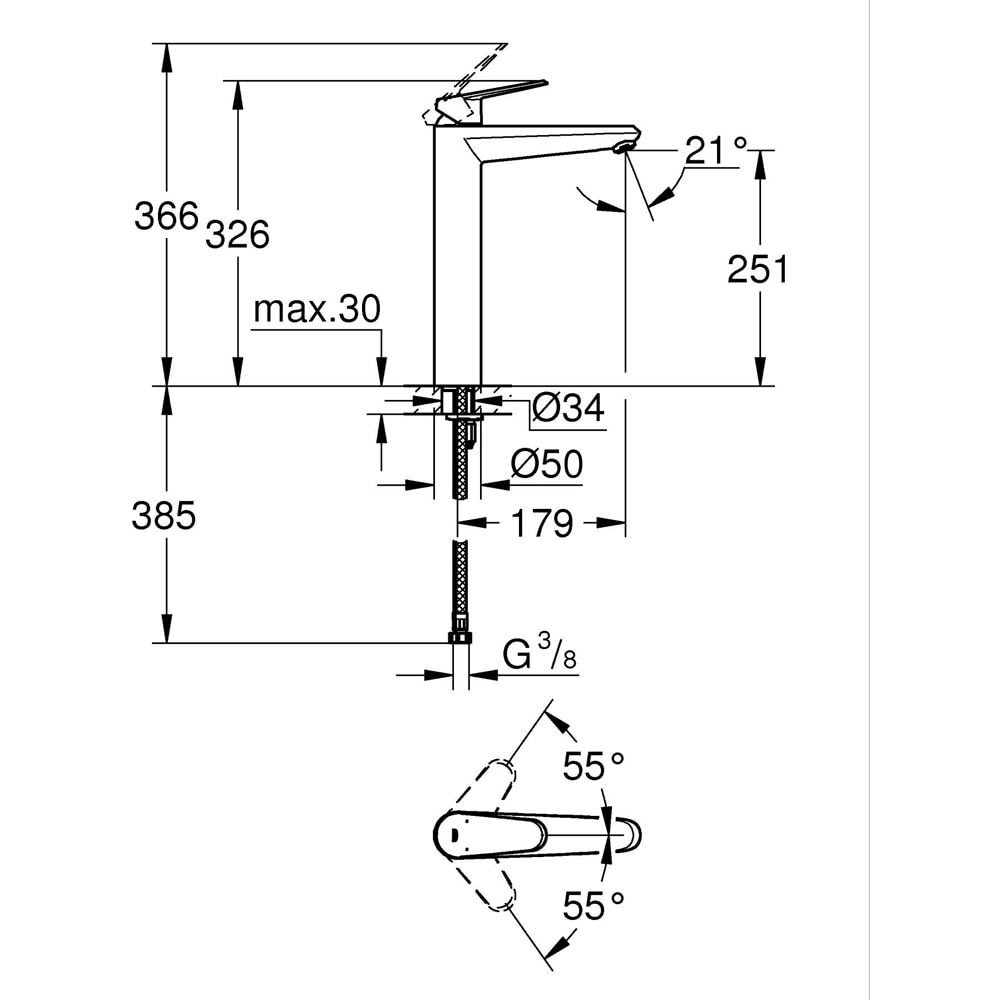 Baterie lavoar GROHE Eurodisc Cosmo 23432000, marimea XL, alama, crom