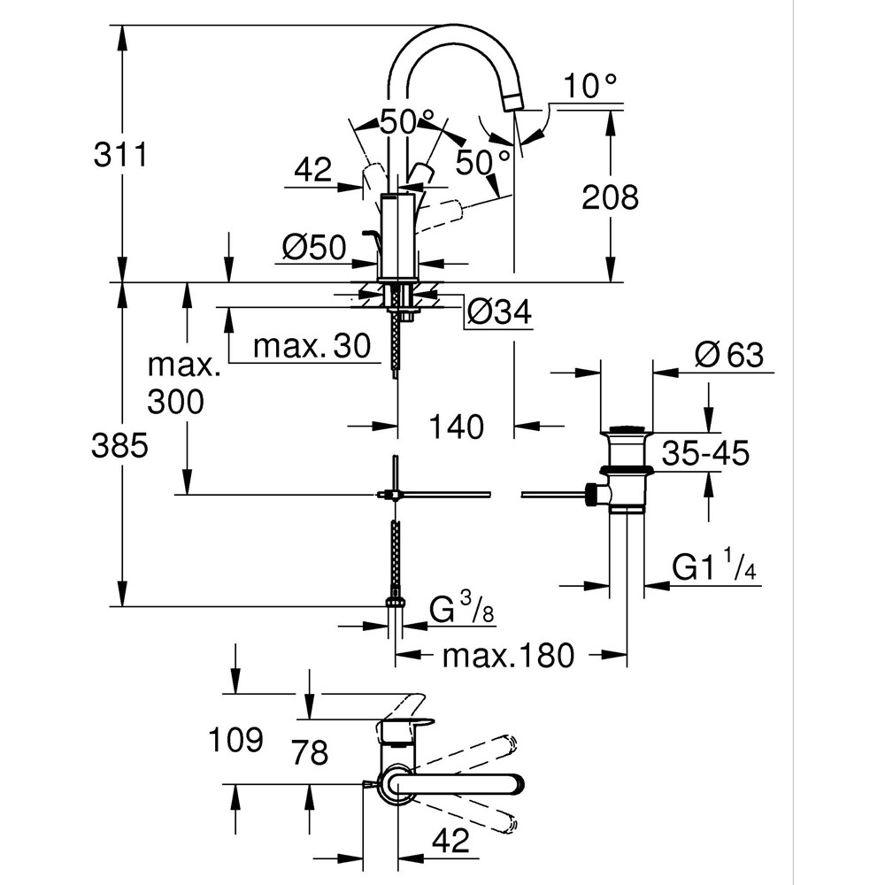 Baterie lavoar GROHE Eurosmart 23537003, marimea L, alama, crom