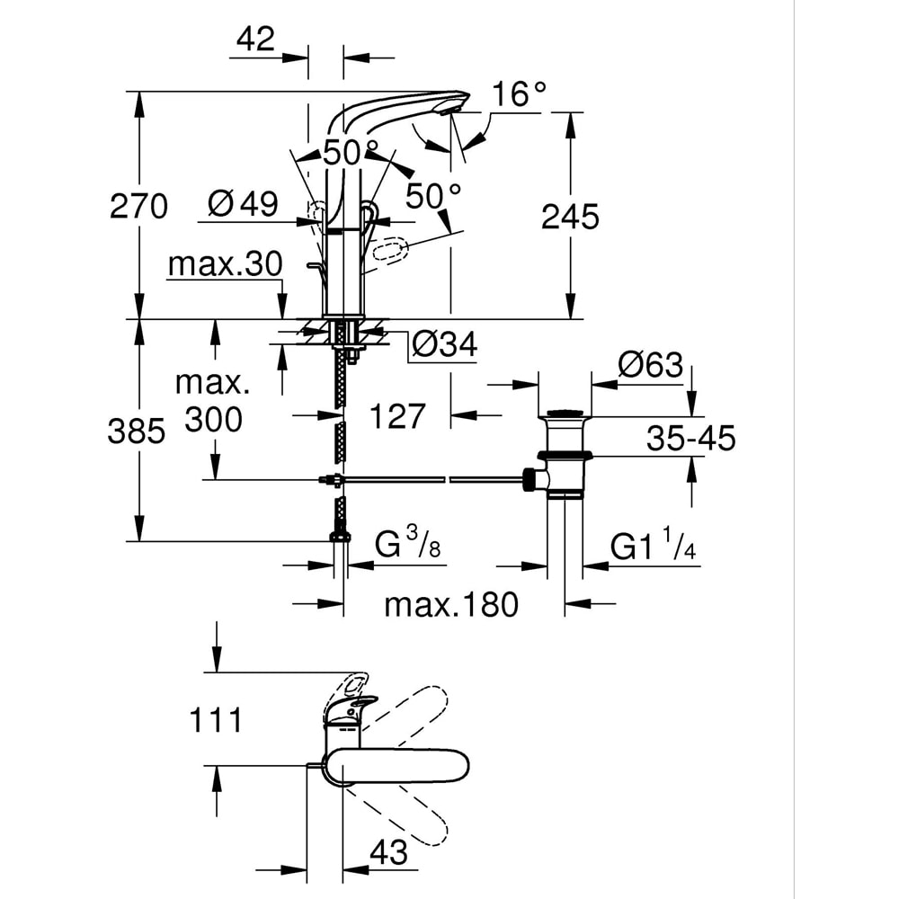 Baterie lavoar GROHE Eurostyle 23569003, marimea L, alama, crom