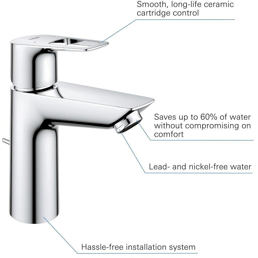 Baterie lavoar GROHE Bauloop 23885001, marimea M, alama, crom