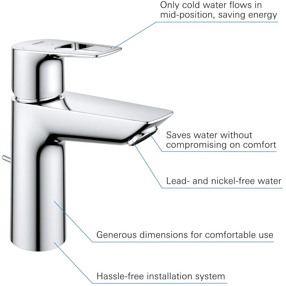 Baterie lavoar GROHE Bauloop 23887001, marimea M, alama, crom