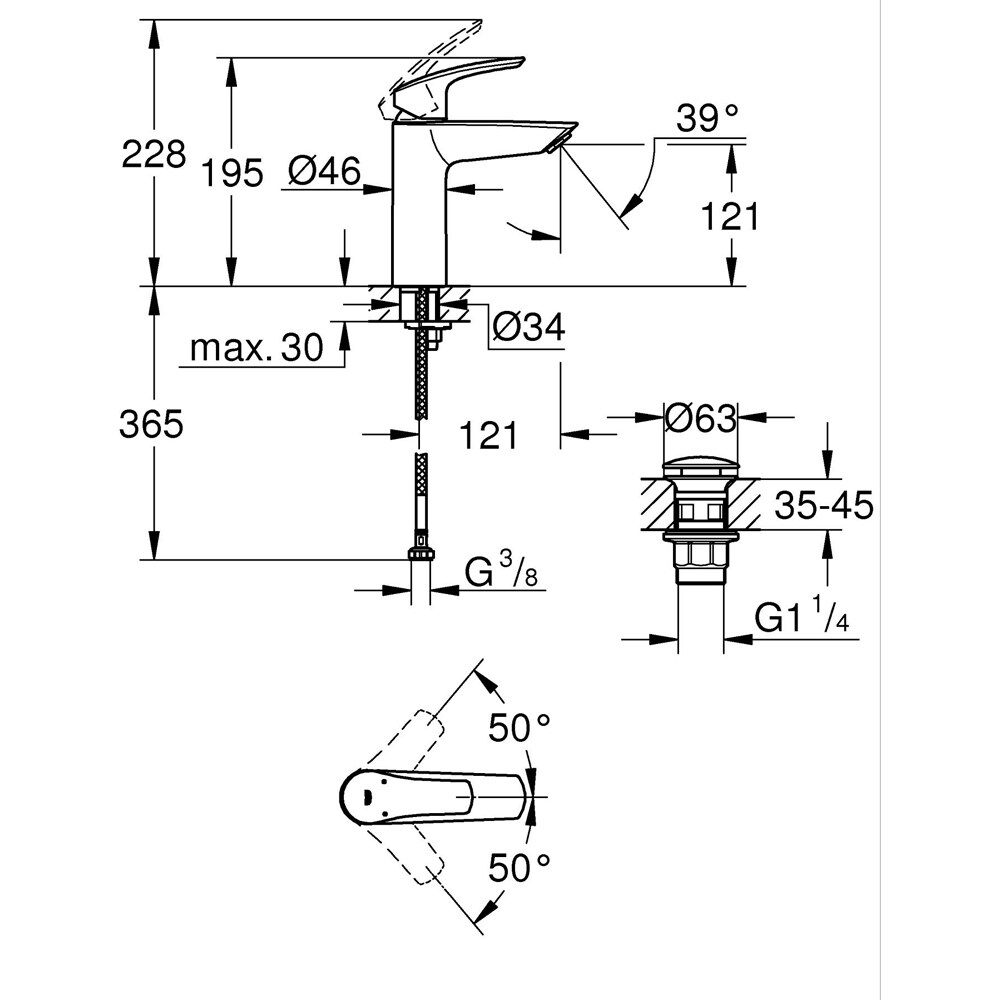 Baterie lavoar GROHE Eurosmart 23923003, marimea M, alama, crom