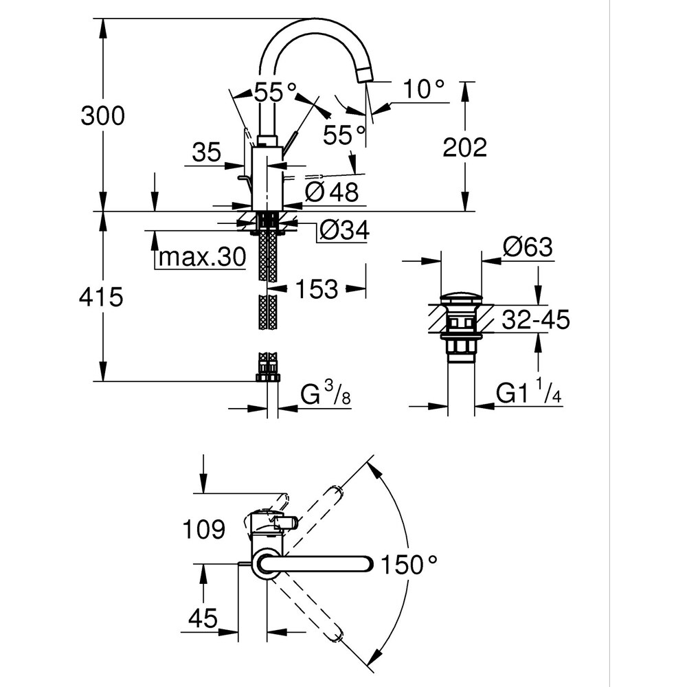 Baterie lavoar GROHE Eurosmart Cosmopolitan 23933001, alama, crom