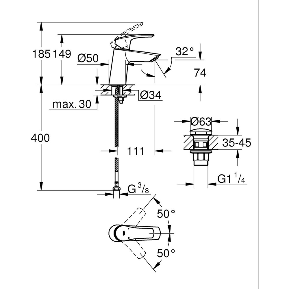 Baterie lavoar GROHE Eurosmart 239682433, alama, negru