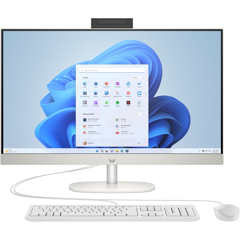 Sistem PC All in One HP 27-cr0002n, Intel Core i7-1355U pana la 5GHz, 27" Full HD, 16GB, SSD 1TB, Intel Iris Xe Graphics, Windows 11 Home, alb