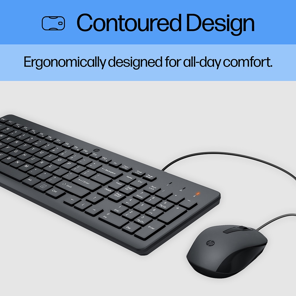 Kit tastatura si mouse cu fir HP 150, USB, negru