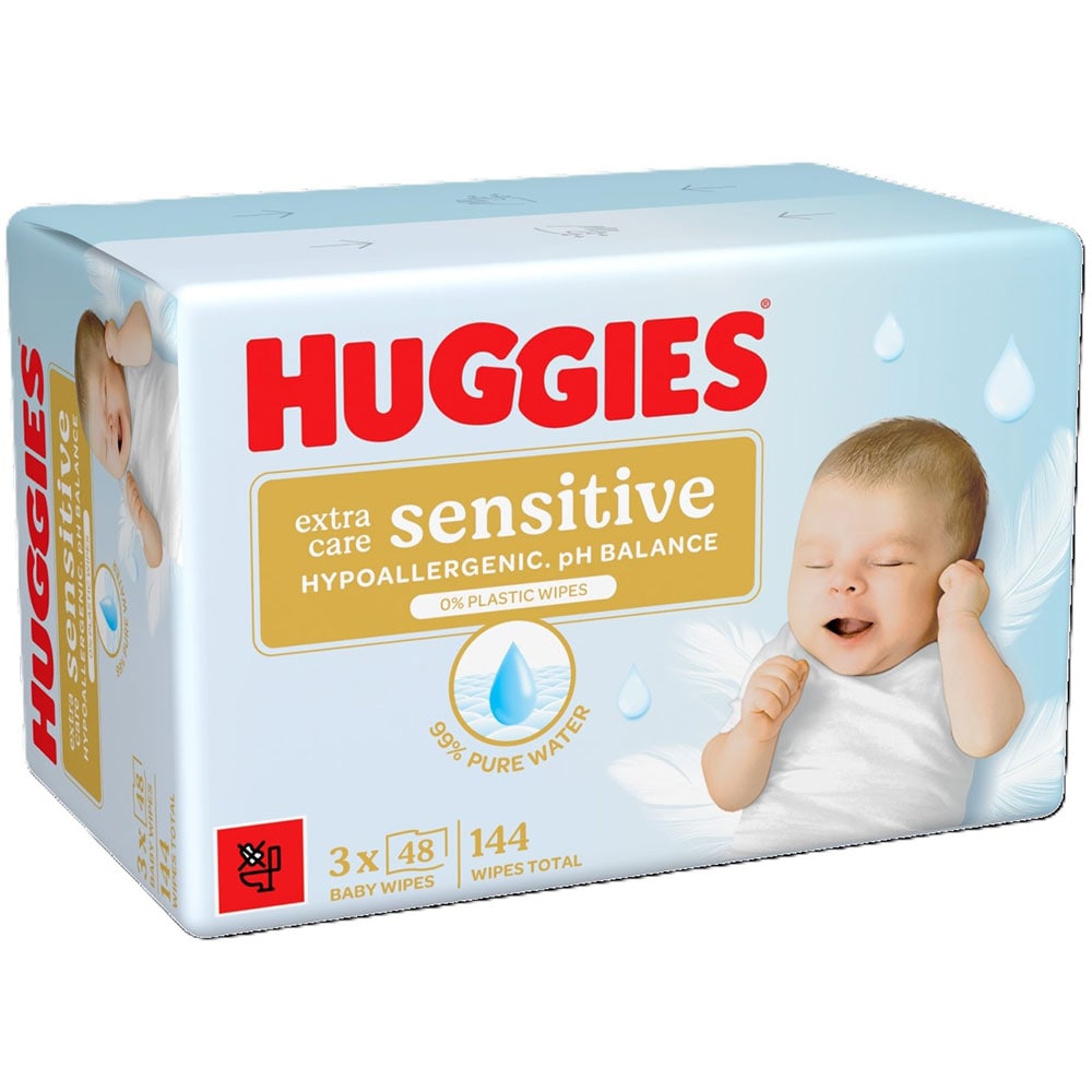 Servetele umede HUGGIES Extra Care Sensitive, 3 pachete, 144 buc
