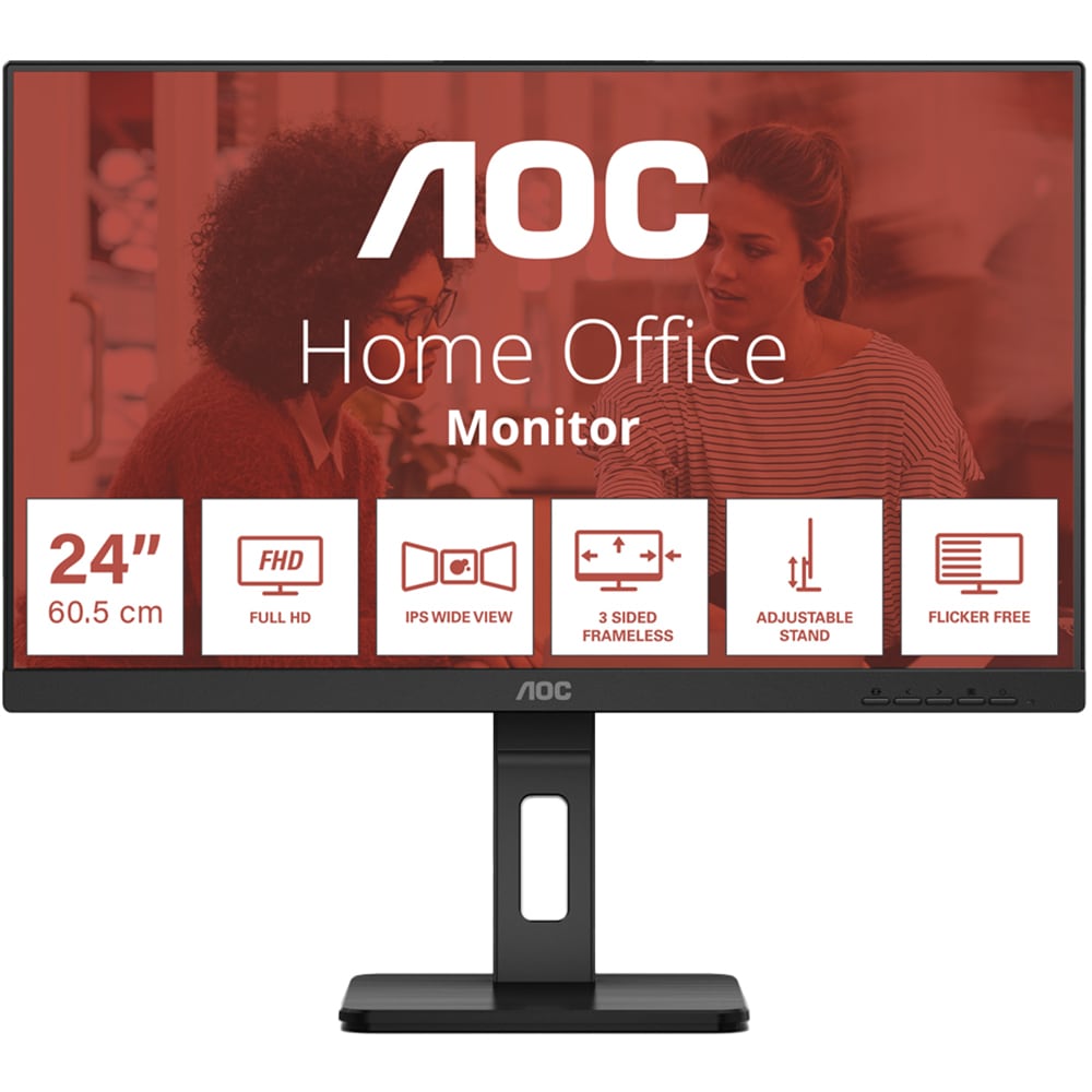 Monitor WLED IPS AOC 24E3QAF, 23.8", Full HD, 100Hz, Flicker-Free, boxe, negru