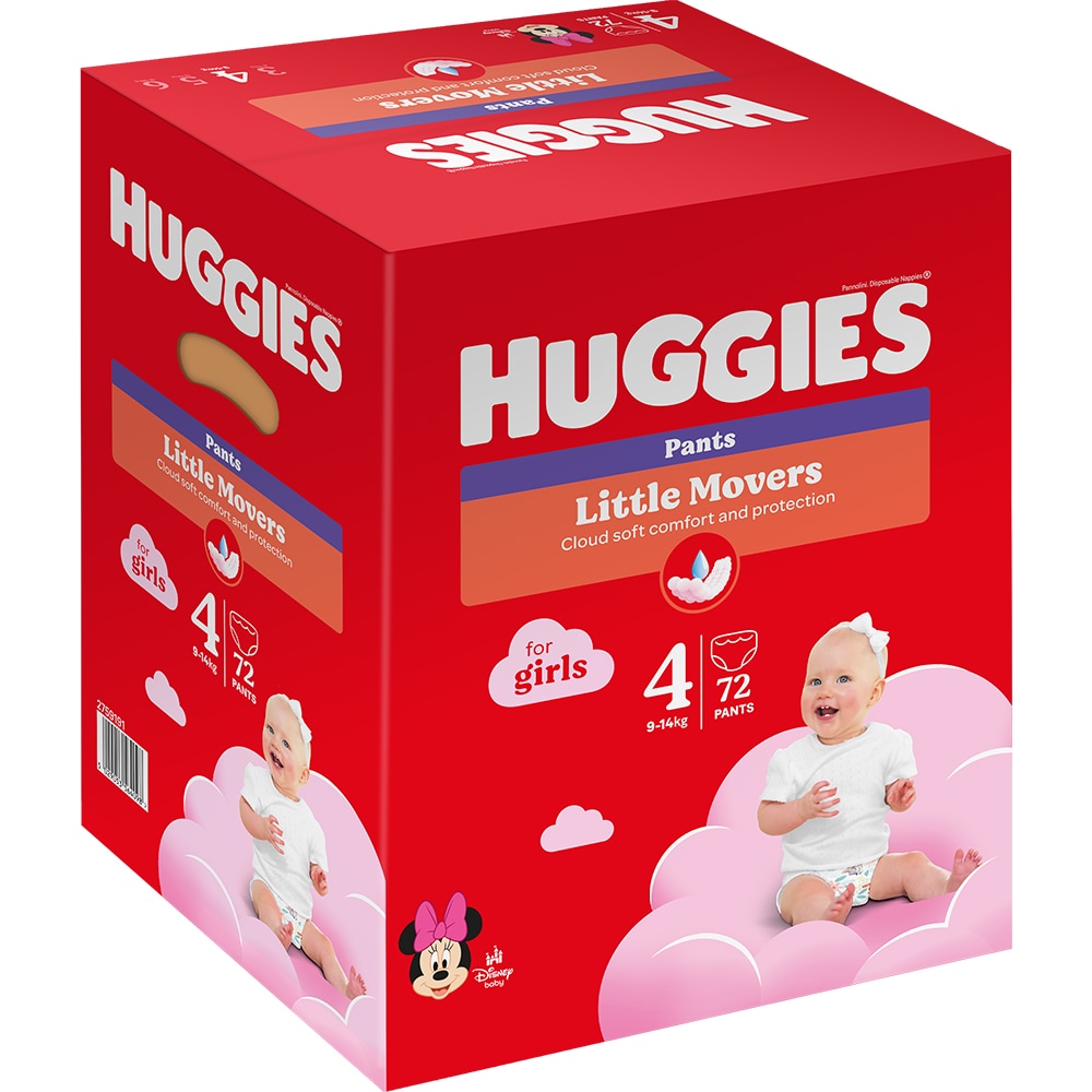 Scutece chilotel HUGGIES Little Movers nr 4, Fata, 9-14 kg, 72 buc