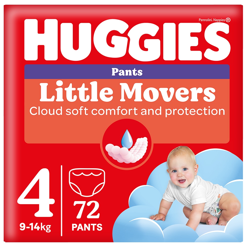 Scutece chilotel HUGGIES Little Movers nr 4, Fata, 9-14 kg, 72 buc