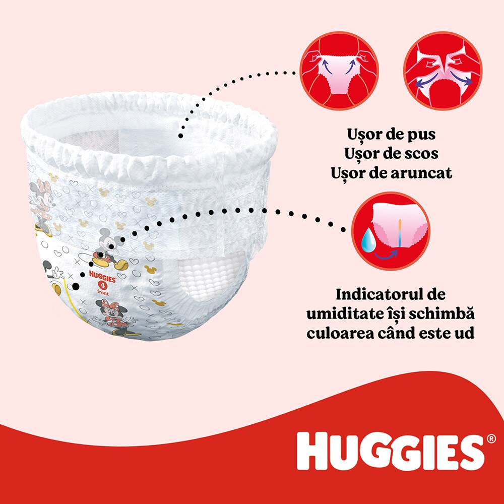 Scutece chilotel HUGGIES Little Movers nr 4, Fata, 9-14 kg, 72 buc