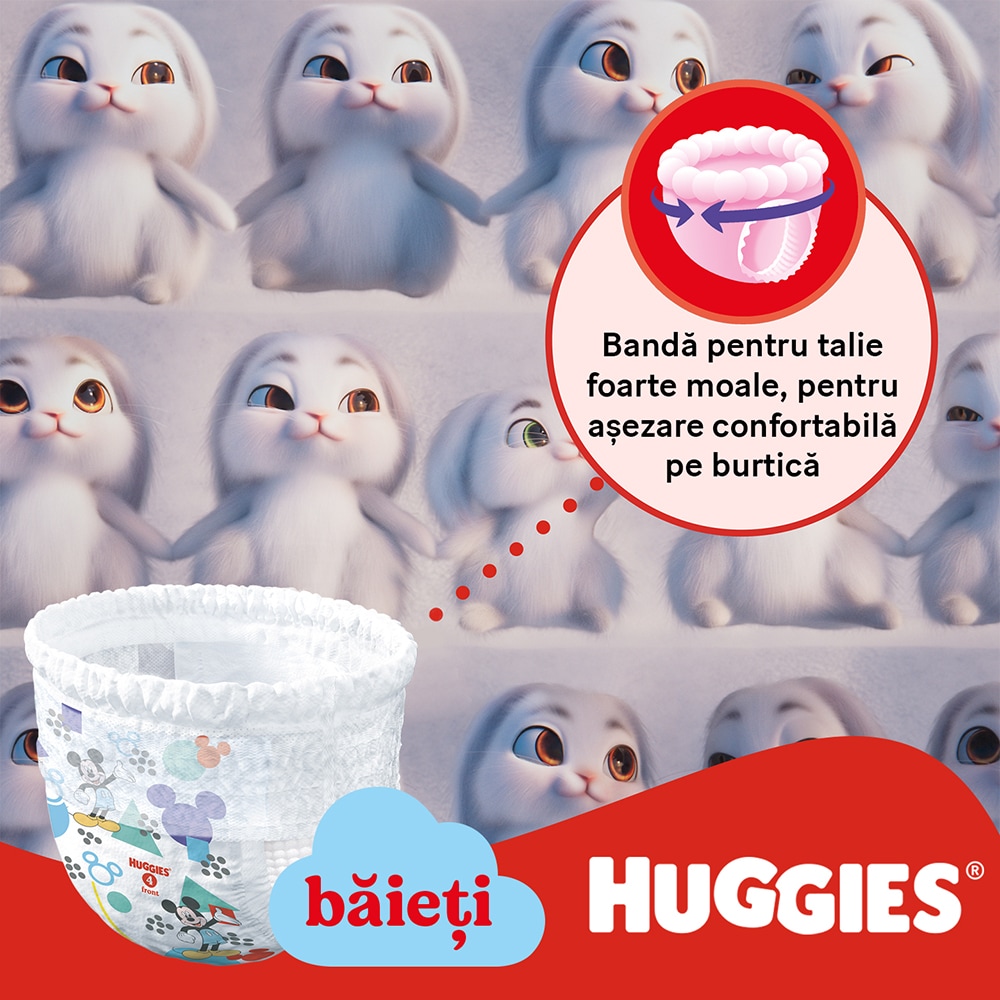 Scutece chilotel HUGGIES Little Movers nr 4, Fata, 9-14 kg, 72 buc