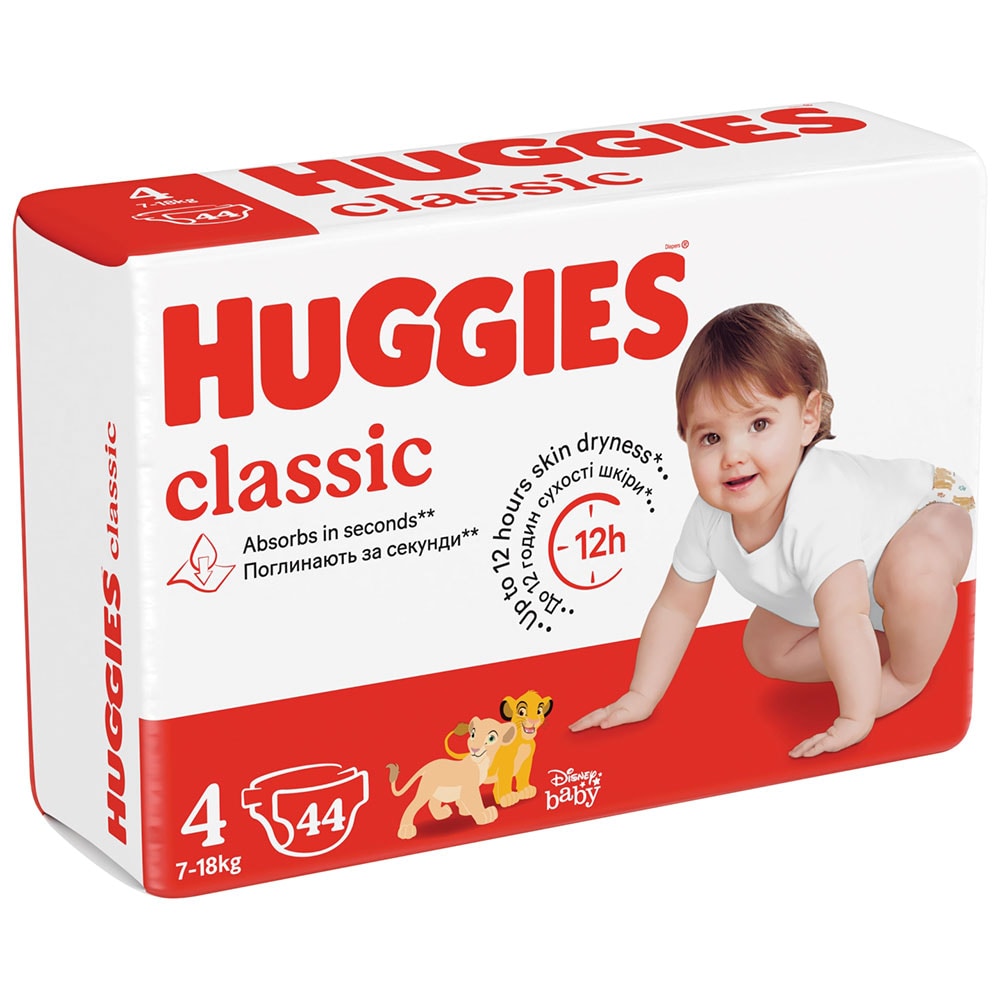 Scutece HUGGIES Classic Jumbo nr 4, Unisex, 7-18 kg, 44 buc