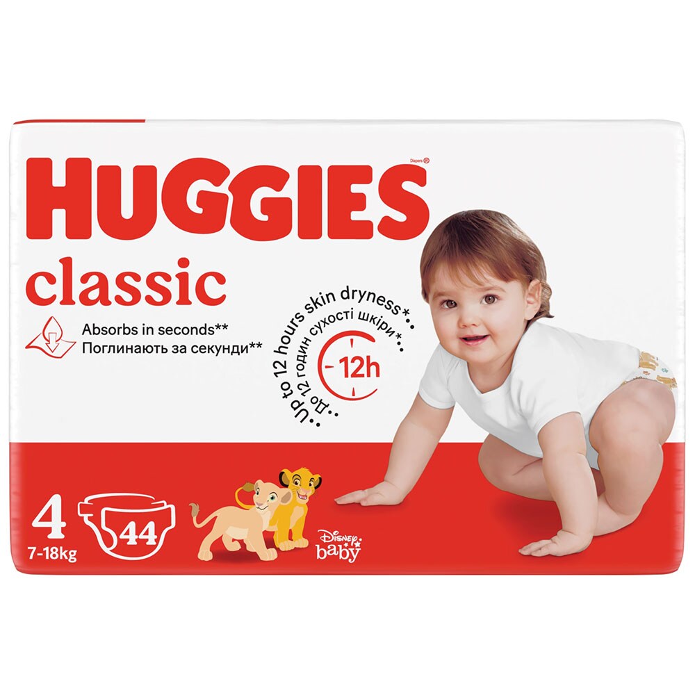 Scutece HUGGIES Classic Jumbo nr 4, Unisex, 7-18 kg, 44 buc