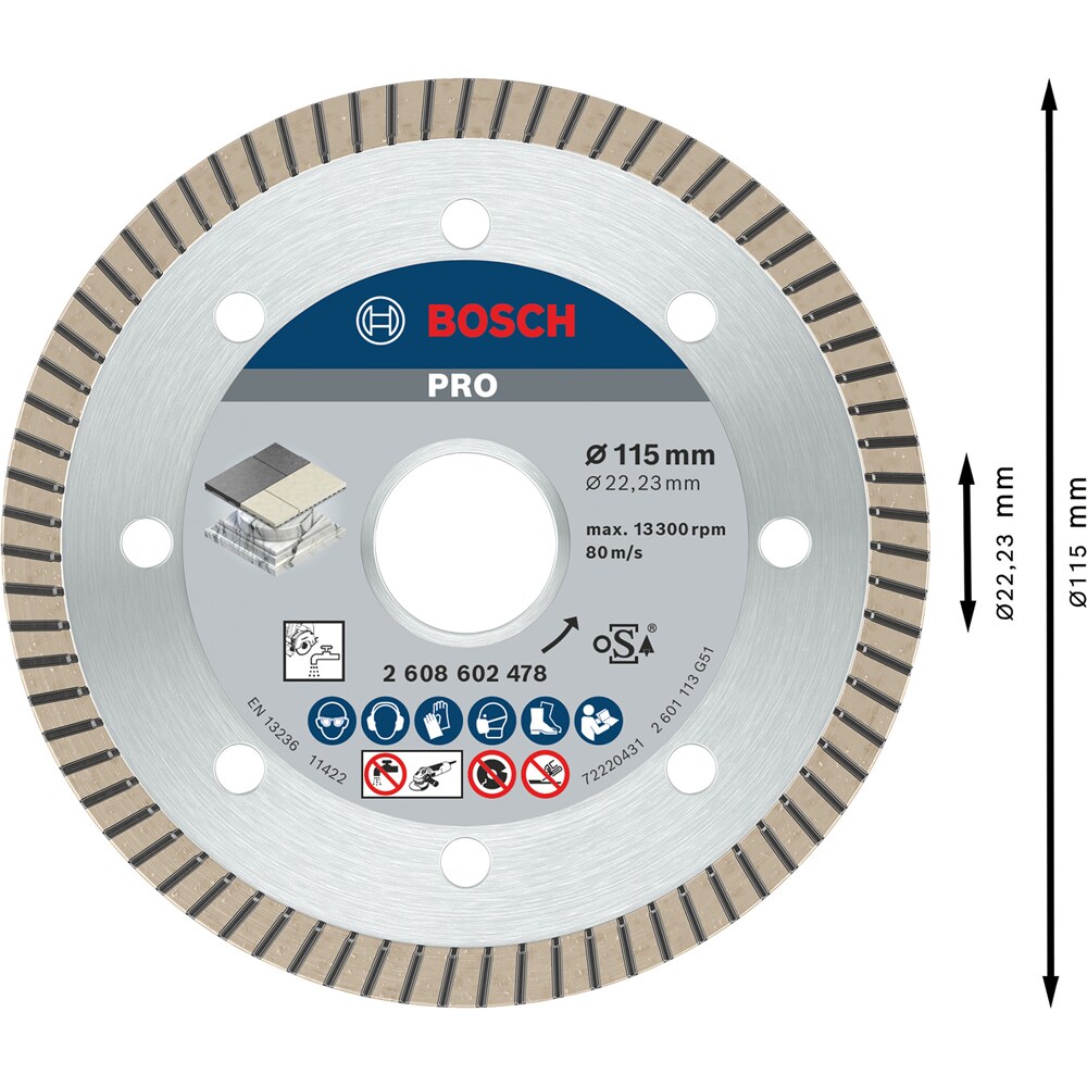 Disc diamantat BOSCH PRO, ceramic, 115 x 22, 23 mm